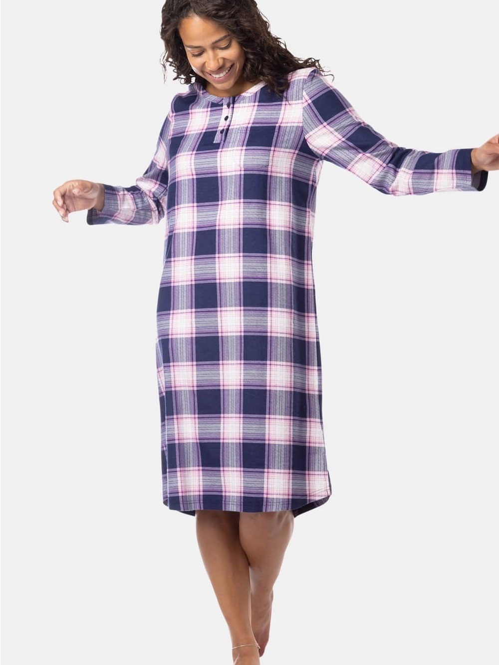 Pink and Navy Plaid Soft Flannel Night Shirt